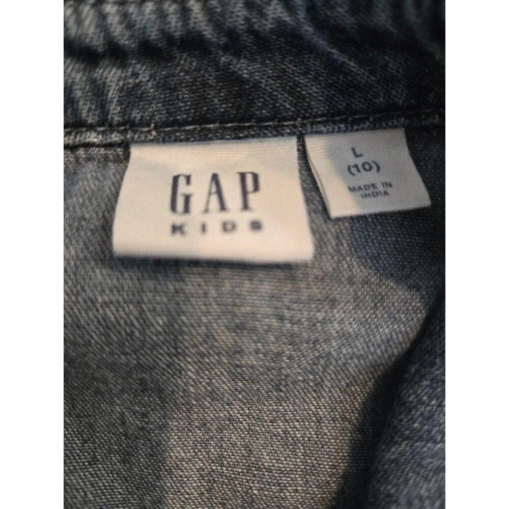 ​GAP Kids L 10 Embroidered Hearts Western Chambray Denim Shirt Kids Girls Snap